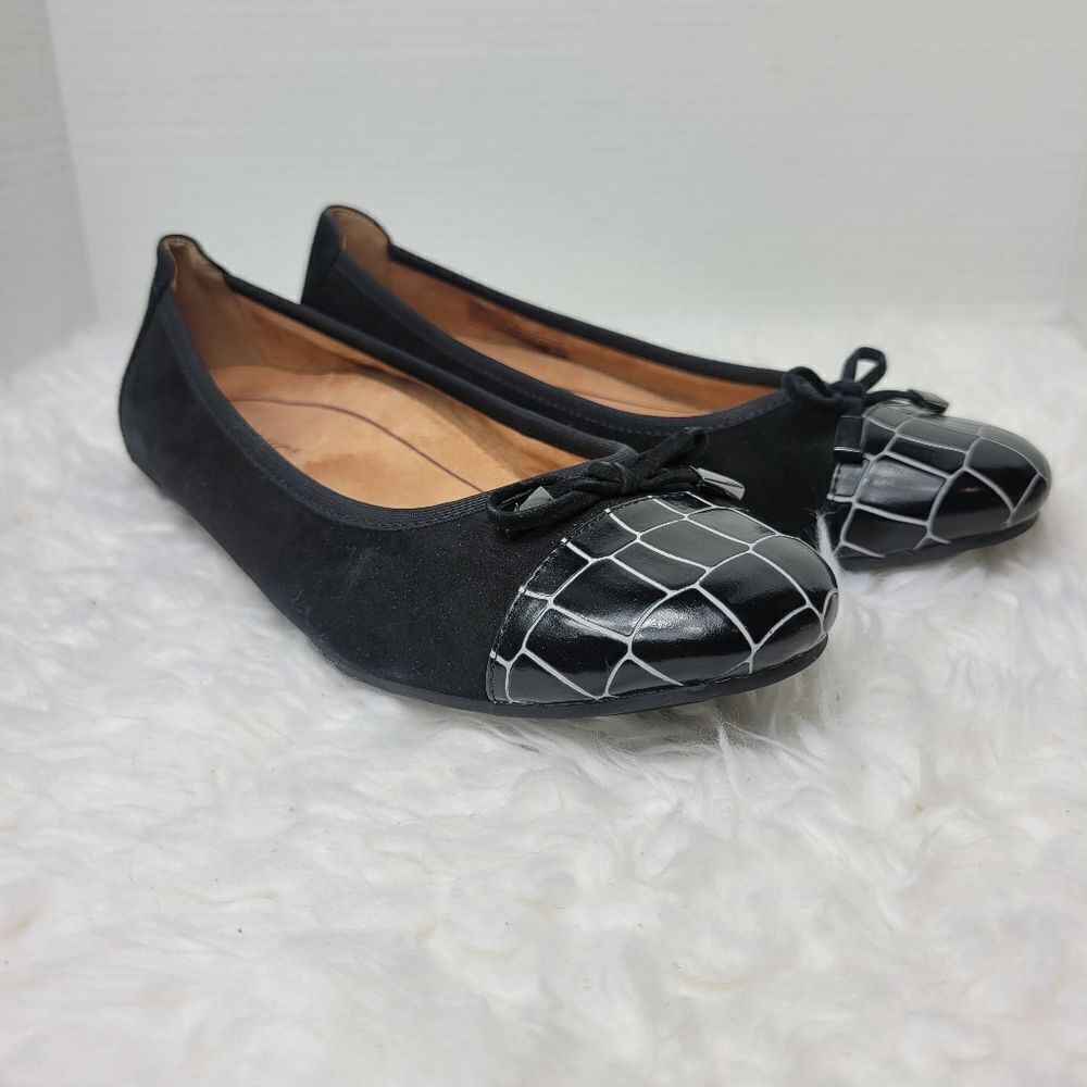 Vionic Minna Women's Size 8.5 Ballet Flat Black Cap Toe Crocodile Bow Shoes